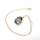 Mystic Topaz Pendant - Estate 14k Yellow Gold Oval Faceted 22.72 CT Rainbow Gem - Modern Circa 2000's Era Statement Necklace Fine Jewelry