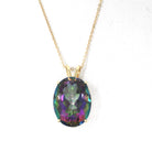 Mystic Topaz Pendant - Estate 14k Yellow Gold Oval Faceted 22.72 CT Rainbow Gem - Modern Circa 2000's Era Statement Necklace Fine Jewelry