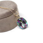 Mystic Topaz Pendant - Estate 14k Yellow Gold Oval Faceted 22.72 CT Rainbow Gem - Modern Circa 2000's Era Statement Necklace Fine Jewelry