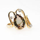 Vintage Andalusite Ring - Retro 14k Yellow Gold Freeform Pleochroic Gemstone Natural Diamonds - Circa 1970s Green Orange Size 5 1/2 Jewelry