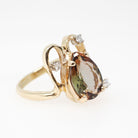 Vintage Andalusite Ring - Retro 14k Yellow Gold Freeform Pleochroic Gemstone Natural Diamonds - Circa 1970s Green Orange Size 5 1/2 Jewelry