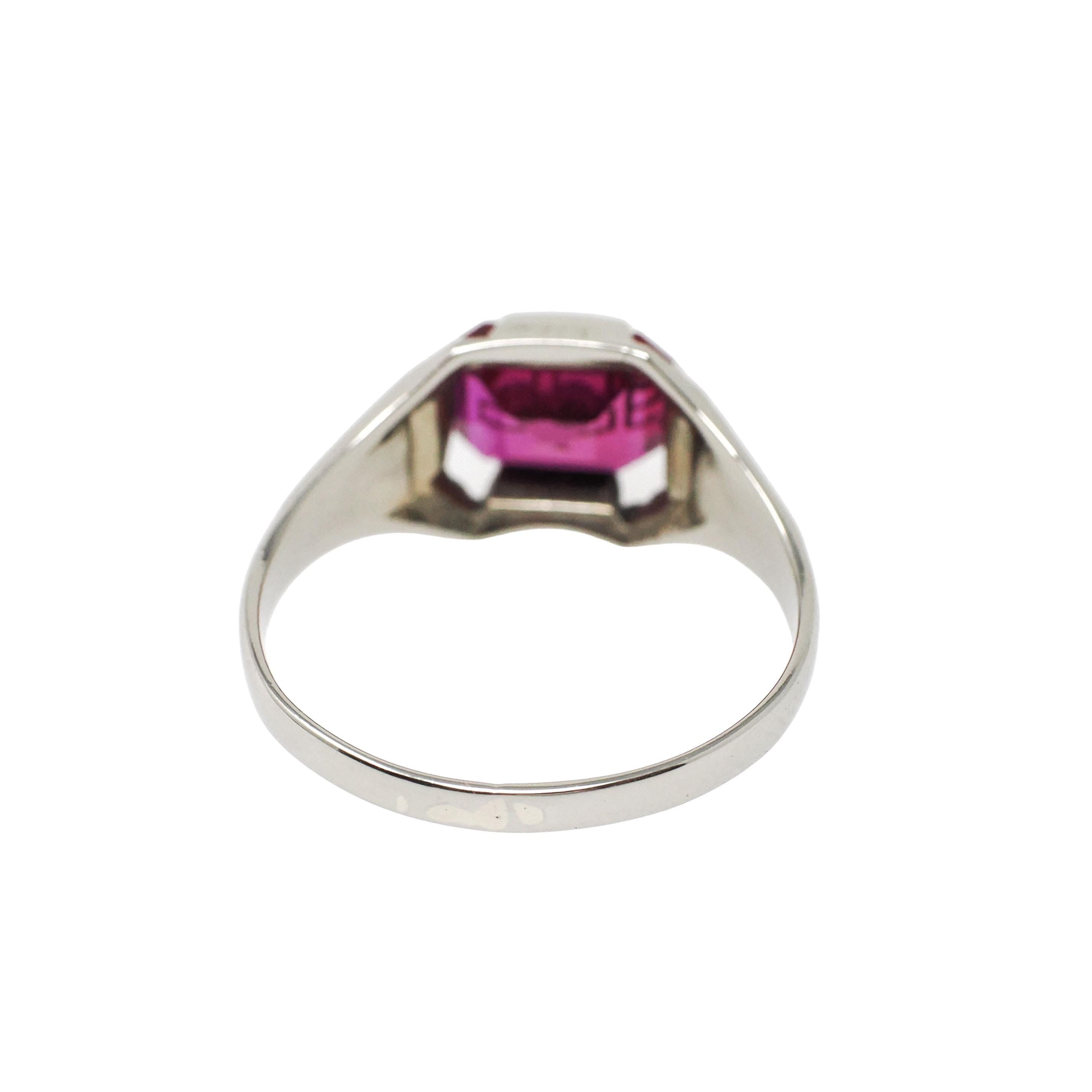 Art Deco "1926" Ring - Antique 14k White Gold Created Ruby Gemstone - Vintage Circa 1920s Size 6 3/4 July Birthstone Flowers Fine Jewelry