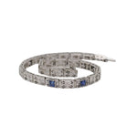 Art Deco Bracelet - Vintage 14k White Gold Filigree Created Blue Sapphires - Circa 1930s Wedding Filigree Panel Die Struck Fine 30s Jewelry