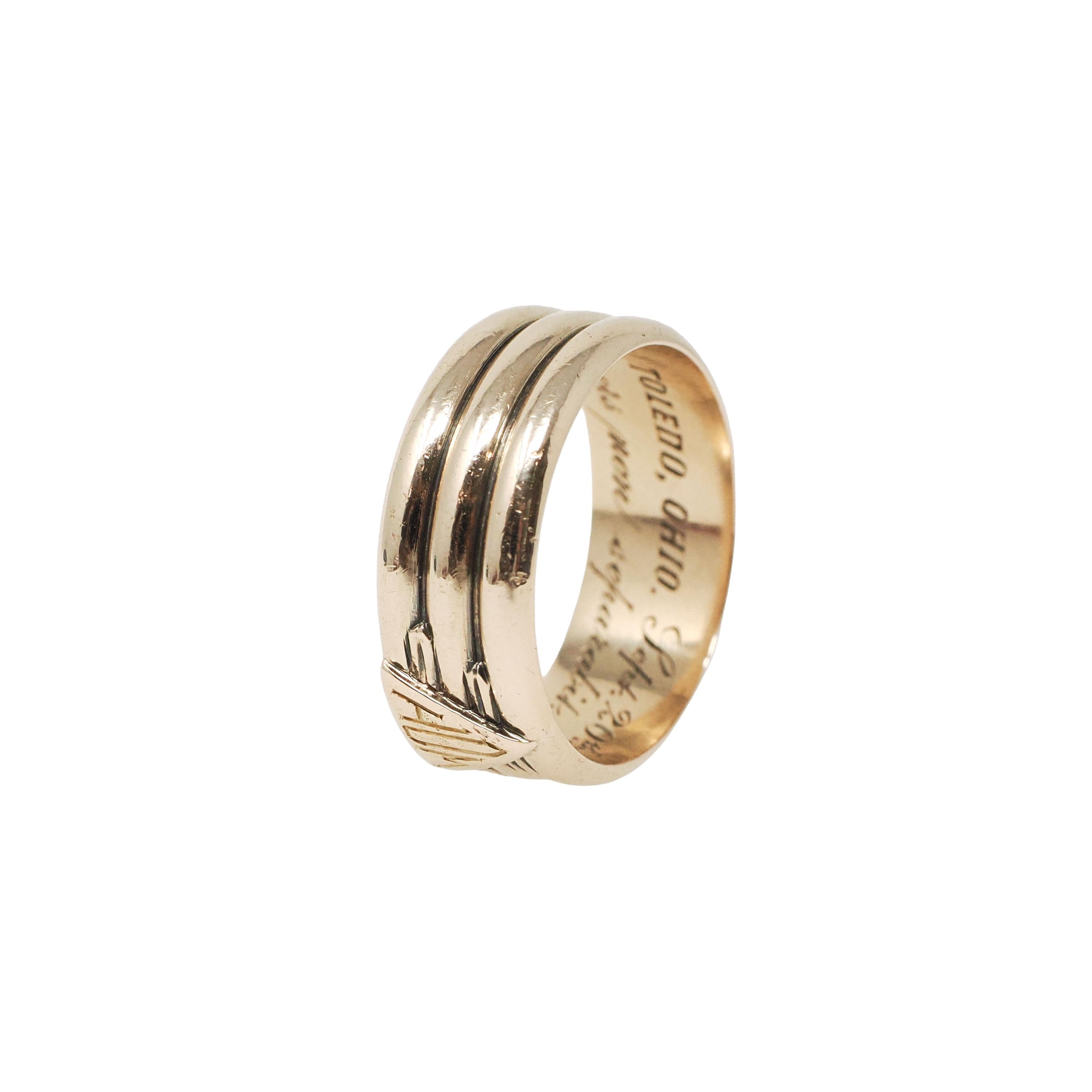 Victorian Cigar Band - Antique 14k Yellow Gold Triple Ring Wide Men's Unisex - Dated 1881 Size 10 Wedding Engraved Fine Statement Jewelry
