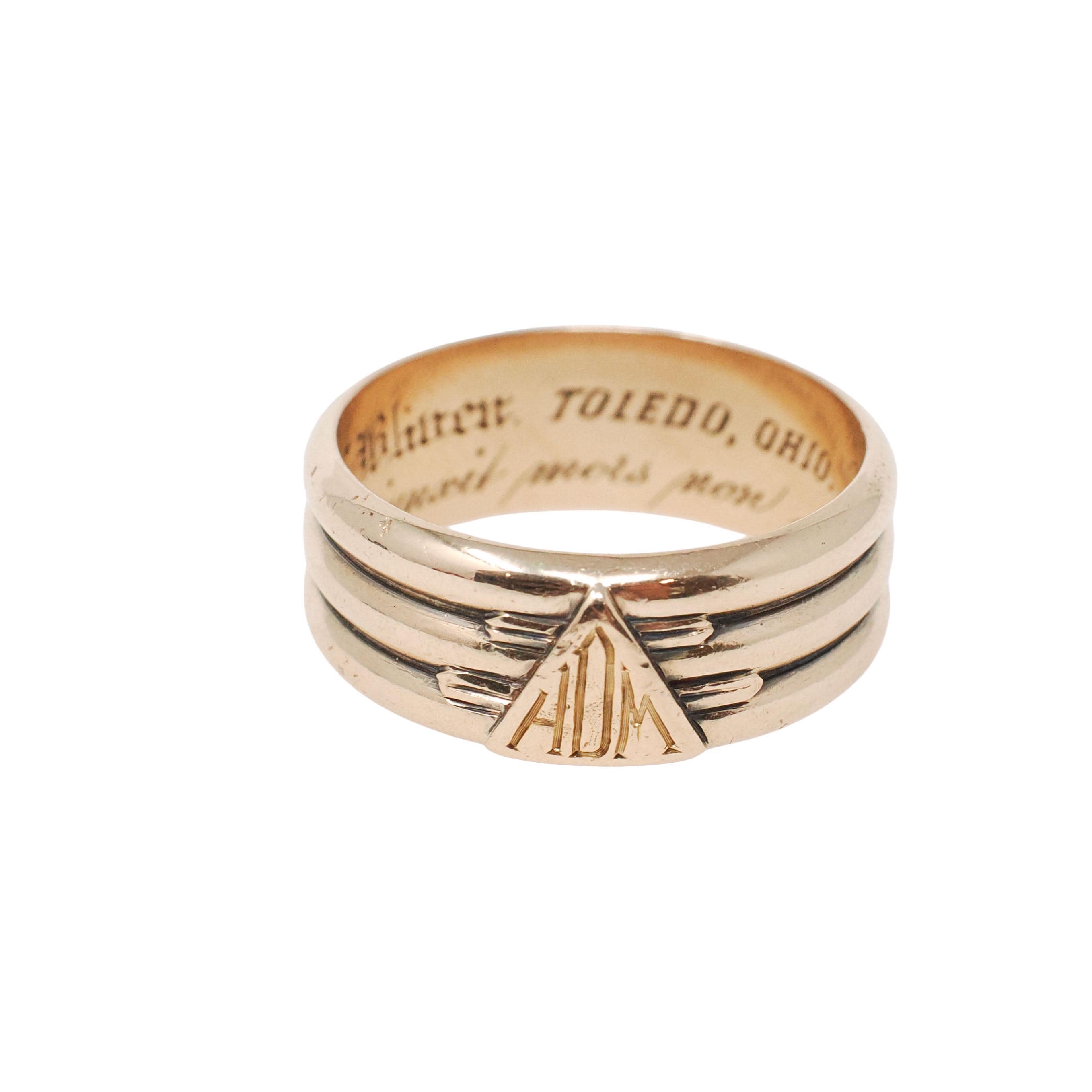 Victorian Cigar Band - Antique 14k Yellow Gold Triple Ring Wide Men's Unisex - Dated 1881 Size 10 Wedding Engraved Fine Statement Jewelry