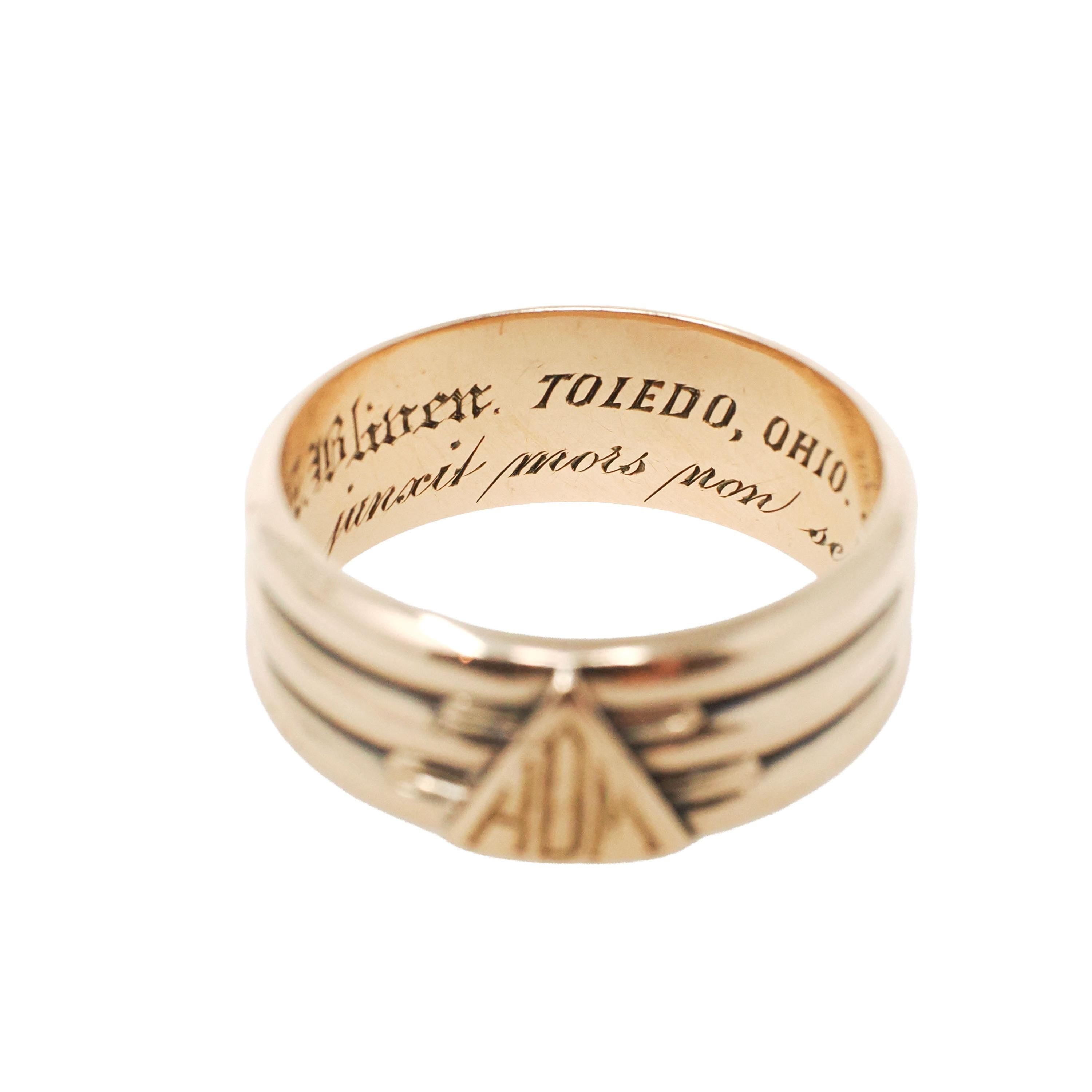 Victorian Cigar Band - Antique 14k Yellow Gold Triple Ring Wide Men's Unisex - Dated 1881 Size 10 Wedding Engraved Fine Statement Jewelry