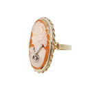 Vintage Cameo Habillé Ring - Mid Century 14k Yellow Gold Natural Diamond - Circa 1960s Era Size 6 Carved Shell Woman's Portrait Fine Jewelry