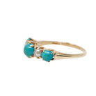 Turquoise & Pearl Ring - Edwardian 14k Yellow Gold Natural Blue Cultured White Gems - Antique Circa 1900s Era Dainty Size 3 3/4 Fine Jewelry