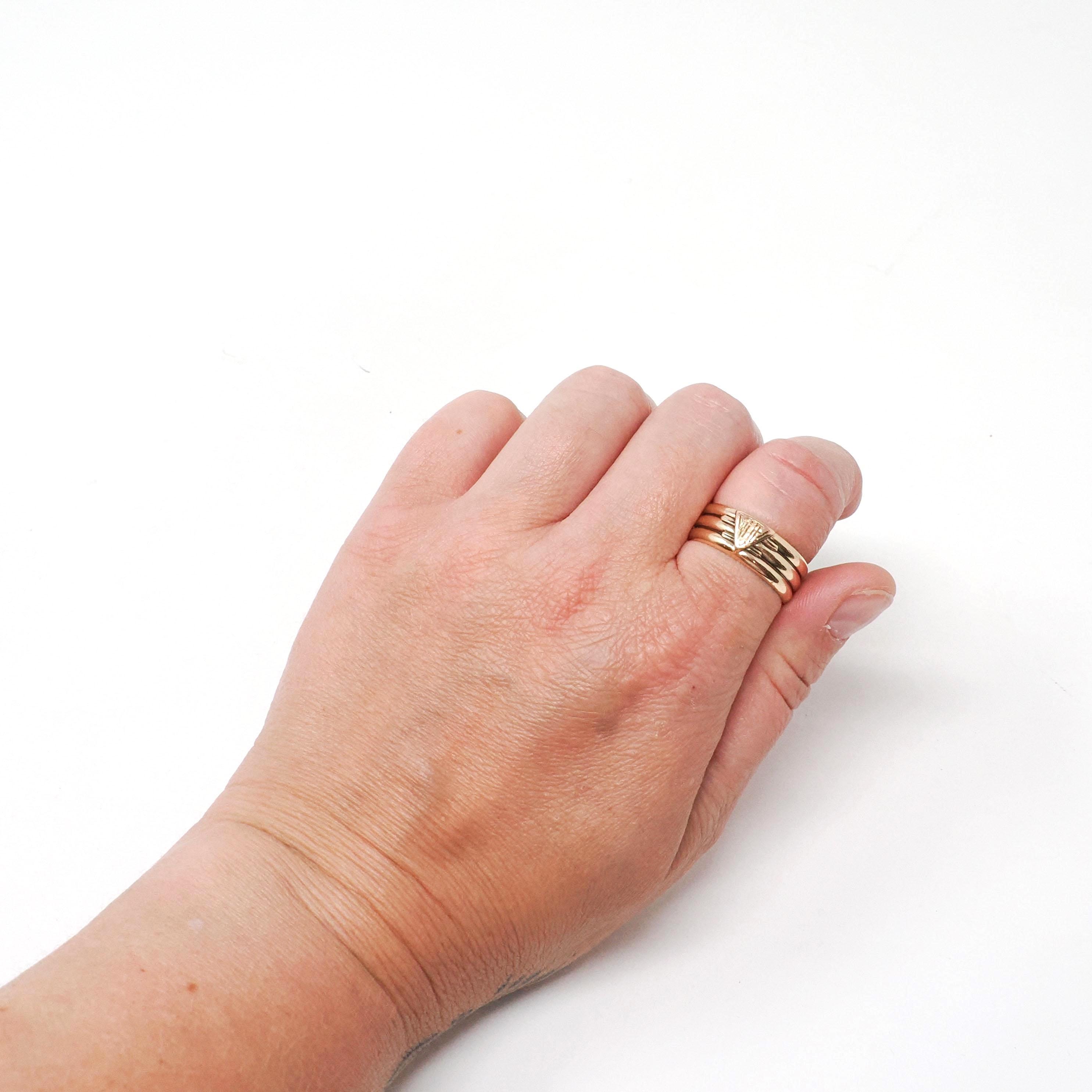 Victorian Cigar Band - Antique 14k Yellow Gold Triple Ring Wide Men's Unisex - Dated 1881 Size 10 Wedding Engraved Fine Statement Jewelry