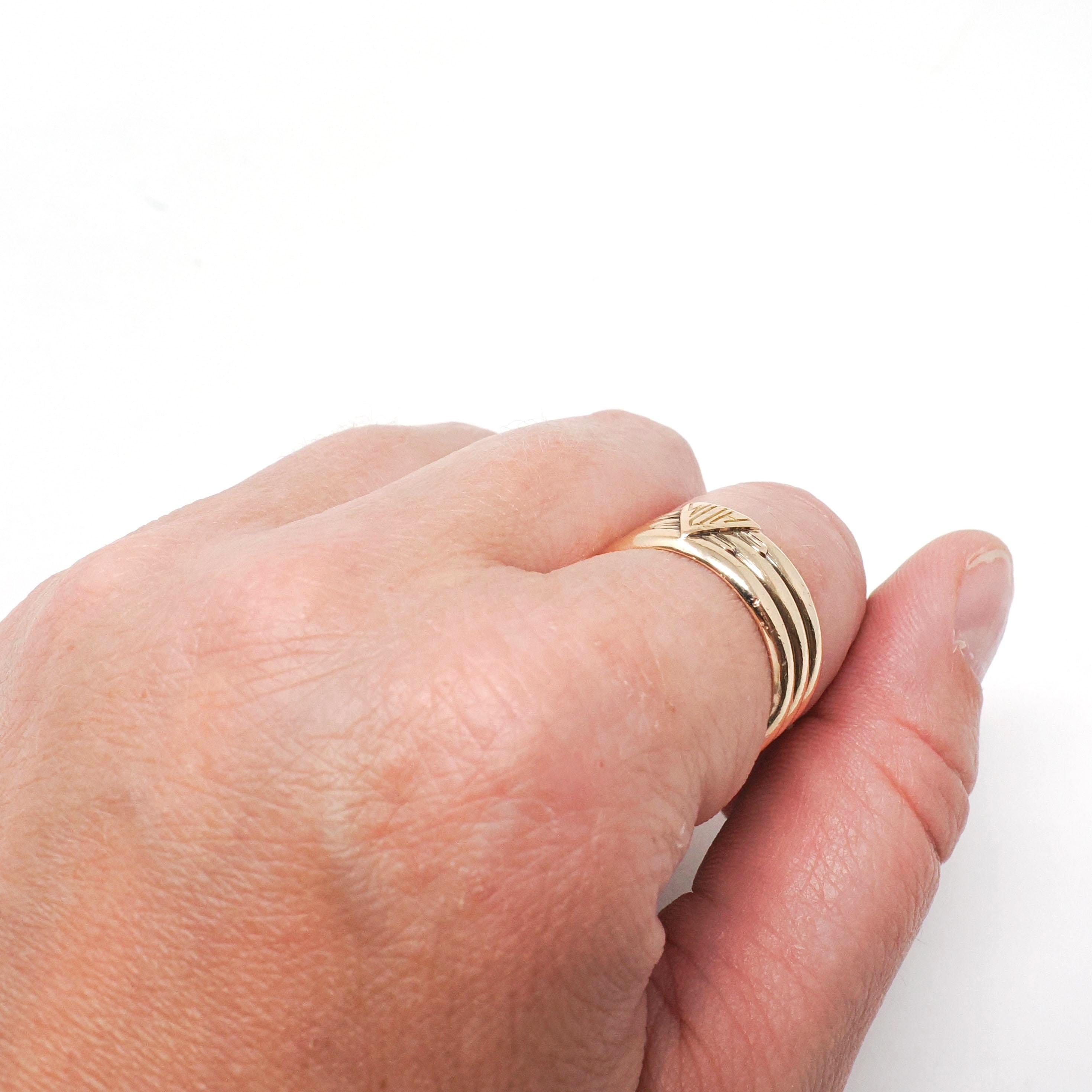 Victorian Cigar Band - Antique 14k Yellow Gold Triple Ring Wide Men's Unisex - Dated 1881 Size 10 Wedding Engraved Fine Statement Jewelry