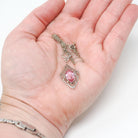 Art Deco Lavalier - Vintage 10k White Gold Simulated Pink Sapphire Necklace Pendant Charm - Circa 1930s Era Glass Marquise Fine 30s Jewelry