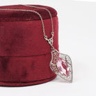 Art Deco Lavalier - Vintage 10k White Gold Simulated Pink Sapphire Necklace Pendant Charm - Circa 1930s Era Glass Marquise Fine 30s Jewelry