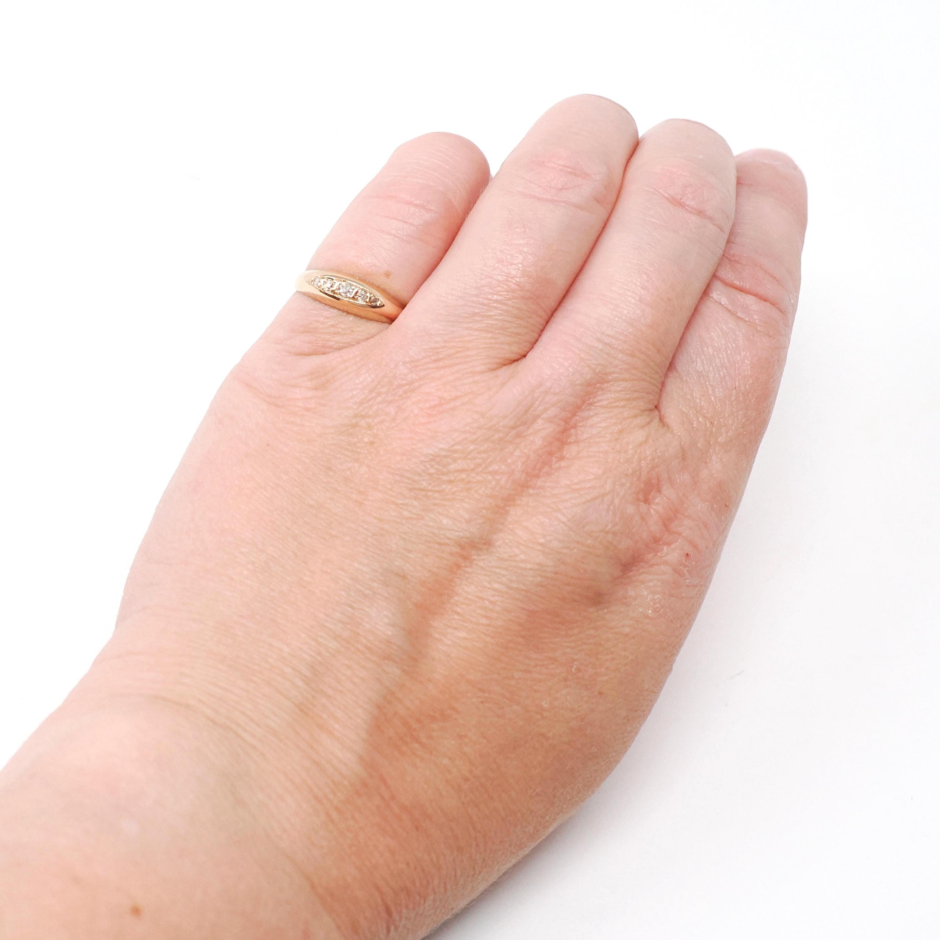 Antique Diamond Band - Edwardian 18k Yellow Gold Natural Gemstones Wedding Ring - Vintage Early 1900s Era Size 5 Fine Engagement Jewelry