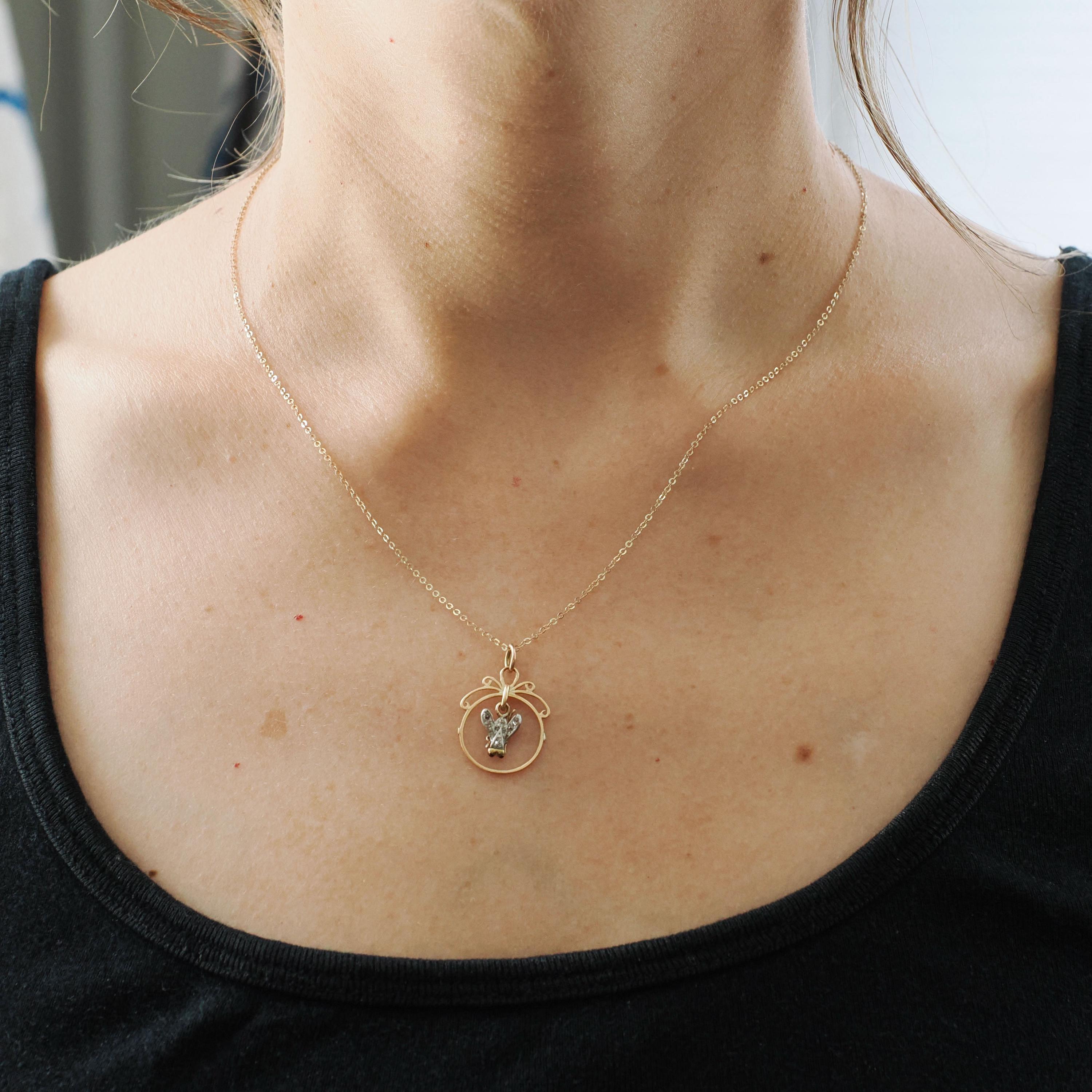 Antique Fly Charm - Georgian Victorian 18k Yellow Gold Sterling Silver Natural Diamonds Garnets Pendant Necklace - 19th Century Era Jewelry