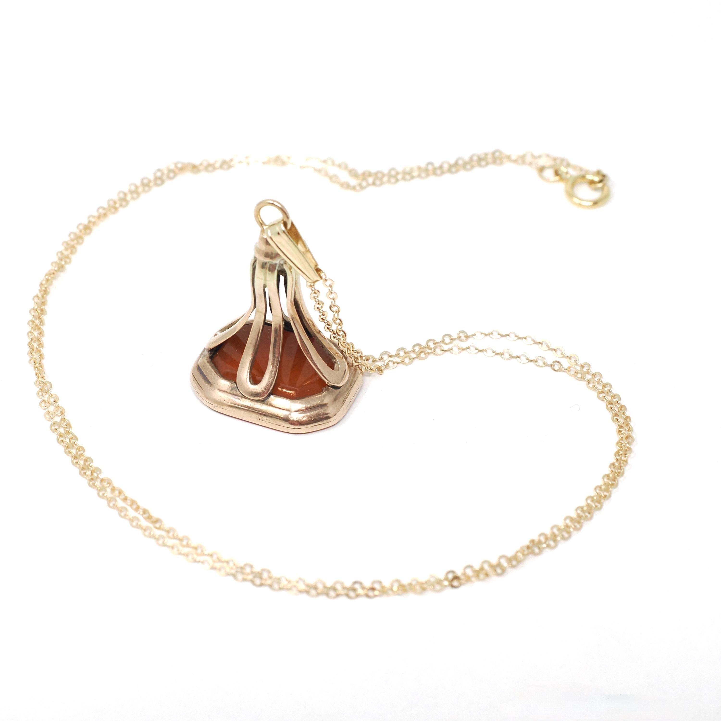 Antique Edmond Halley Fob - Victorian 10k Yellow Gold Carved Sard Pendant Necklace - Circa 1830s Vintage Celestial Comet Jewelry