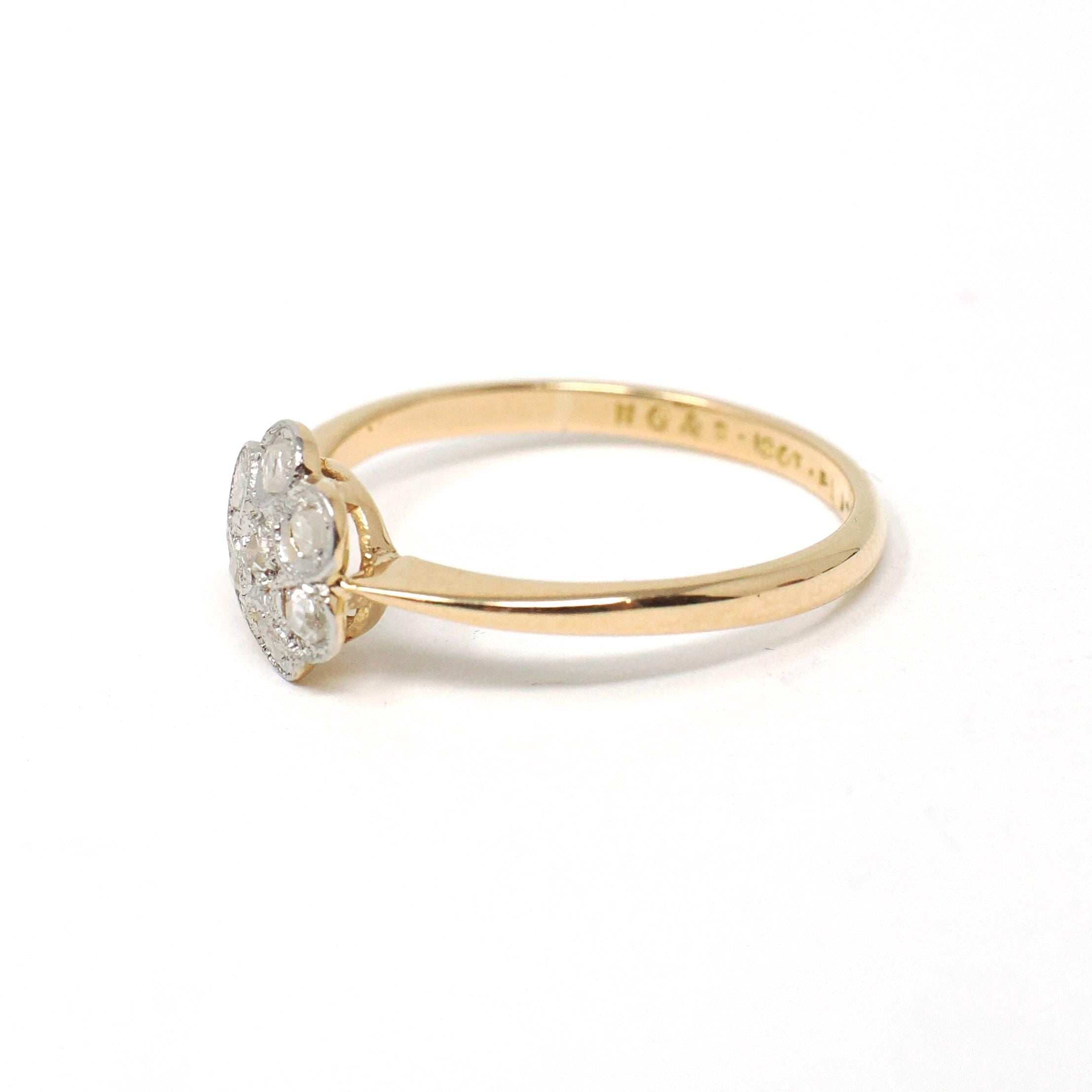 Antique Diamond Flower Ring - Edwardian Era 18k Yellow Gold Platinum .07 CTW Natural Gems - Vintage 1910s Size 5 Two Tone Halo Fine Jewelry