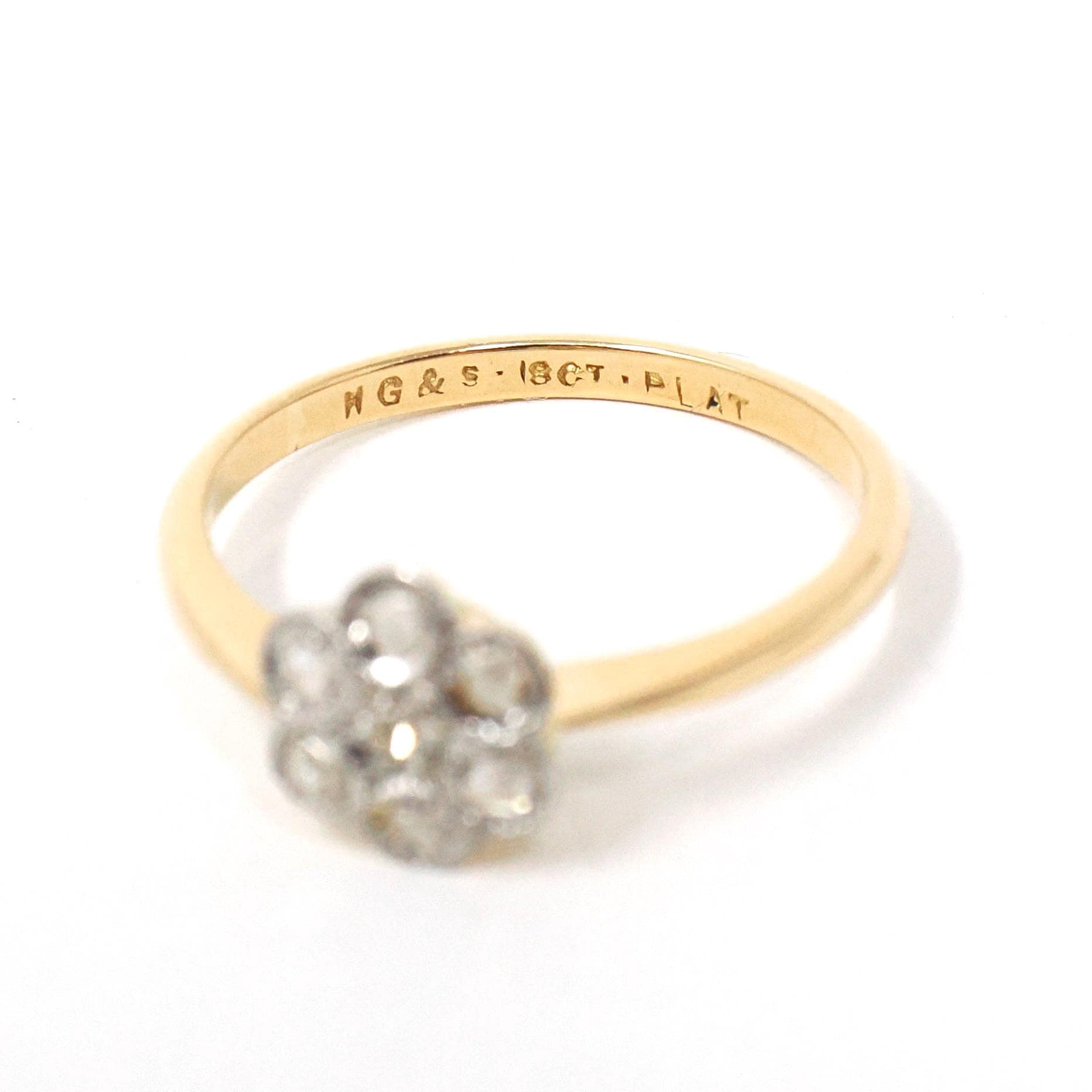 Antique Diamond Flower Ring - Edwardian Era 18k Yellow Gold Platinum .07 CTW Natural Gems - Vintage 1910s Size 5 Two Tone Halo Fine Jewelry