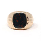 Vintage Bloodstone Ring - Mid Century 10k Yellow Gold Dark Green Oxblood Red Gemstone - Circa 1950s Size 12 1/2 Men's Unisex Fine Jewelry
