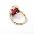 Created Ruby Ring - Mid Century 10k Yellow Gold Checkerboard Hourglass Gemstone - Vintage Circa 1960s Era Size 6 Statement Fine 60s Jewelry