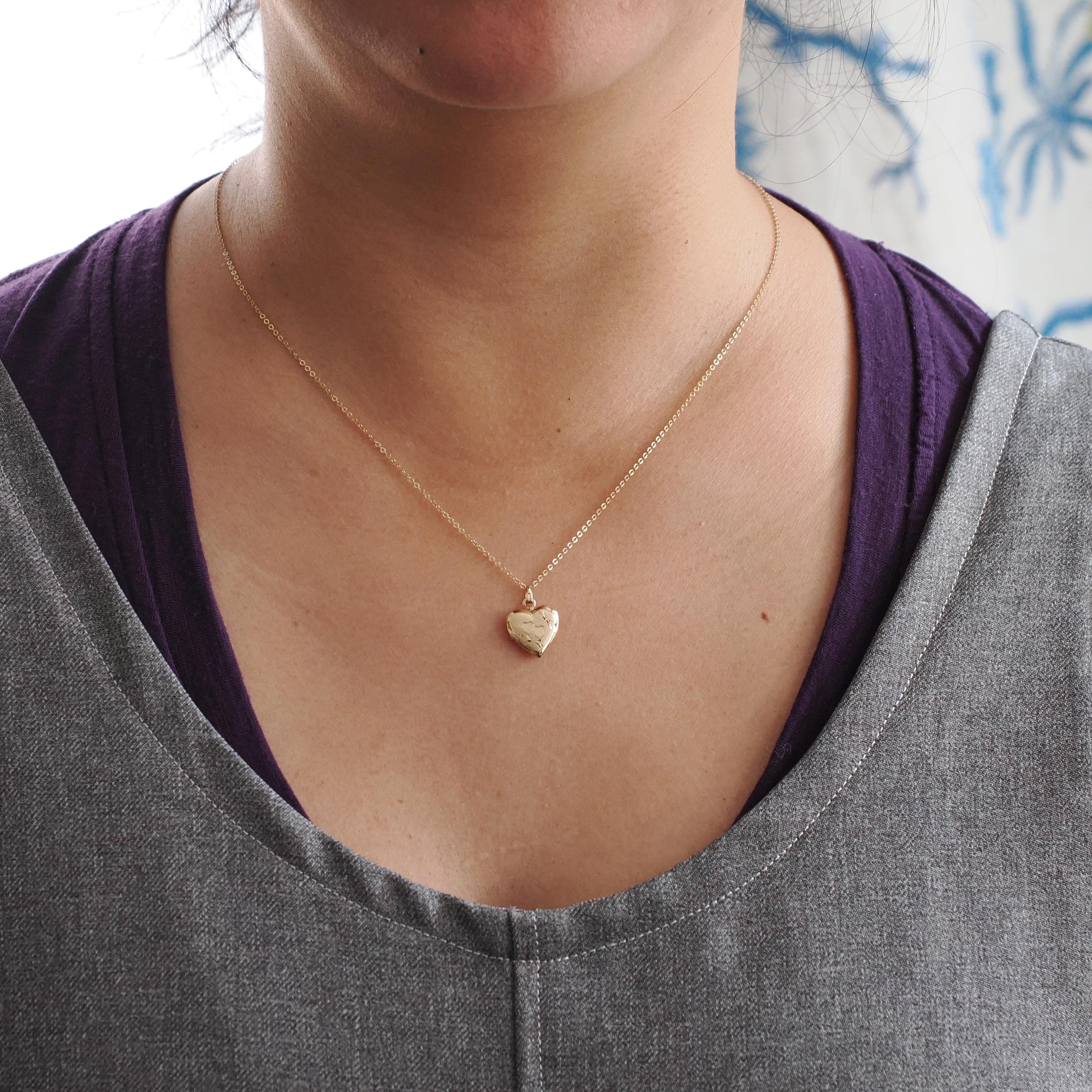 Vintage Heart Locket - Modern 14k Yellow Gold Dainty Petite Pendant Necklace Charm - Estate 1990s Era Love Photograph Keepsake Fine Jewelry