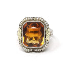 Art Deco Citrine Ring - Vintage 14k White Gold Natural Orange Gemstone Seed Pearl Halo - Circa 1930s Era Size 6 1/4 Cocktail Fine Jewelry