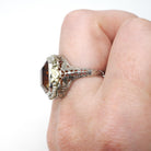 Art Deco Citrine Ring - Vintage 14k White Gold Natural Orange Gemstone Seed Pearl Halo - Circa 1930s Era Size 6 1/4 Cocktail Fine Jewelry