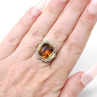 Art Deco Citrine Ring - Vintage 14k White Gold Natural Orange Gemstone Seed Pearl Halo - Circa 1930s Era Size 6 1/4 Cocktail Fine Jewelry