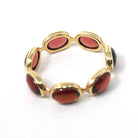 Garnet Eternity Ring - Estate 14k Yellow Gold Natural Red Oval Cabochon Gemstones - Modern Circa 2000s Era Size 8 January Birthstone Jewelry