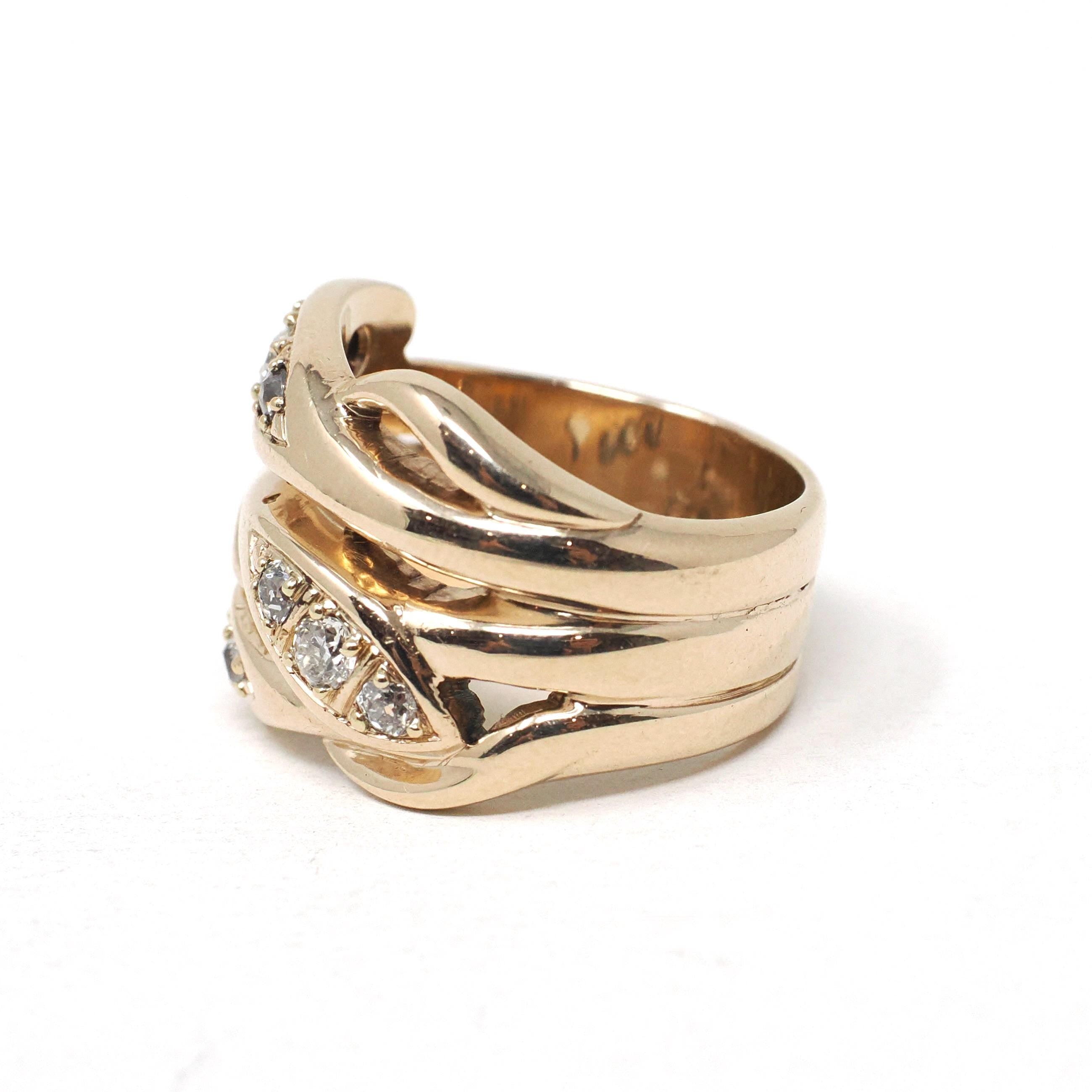 Antique Triple Snake Ring - Edwardian Era 10k Yellow Gold Three Serpent .53 CTW Old European Diamonds - Circa 1910s Size 6 1/2 Fine Jewelry