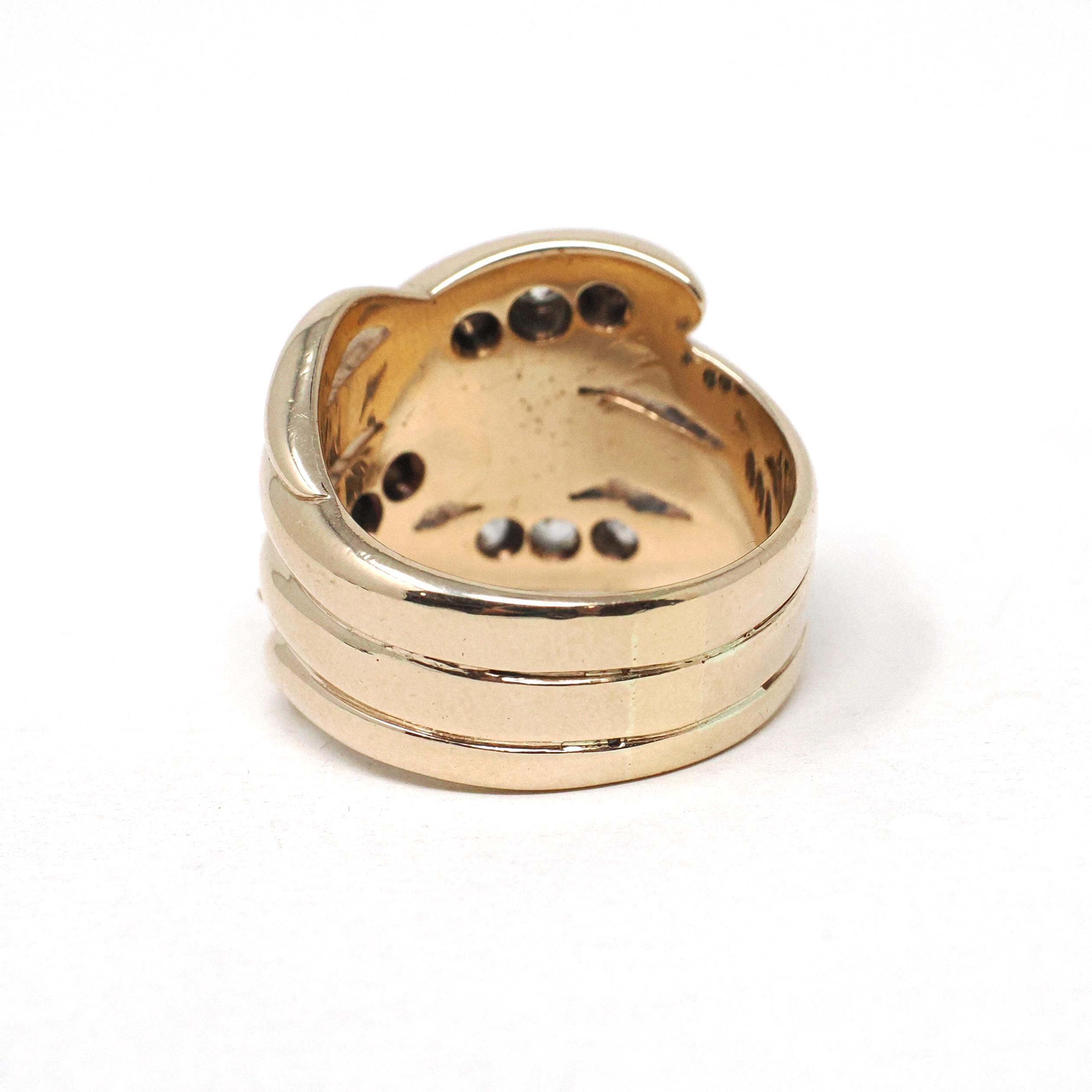 Antique Triple Snake Ring - Edwardian Era 10k Yellow Gold Three Serpent .53 CTW Old European Diamonds - Circa 1910s Size 6 1/2 Fine Jewelry
