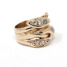Antique Triple Snake Ring - Edwardian Era 10k Yellow Gold Three Serpent .53 CTW Old European Diamonds - Circa 1910s Size 6 1/2 Fine Jewelry
