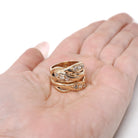 Antique Triple Snake Ring - Edwardian Era 10k Yellow Gold Three Serpent .53 CTW Old European Diamonds - Circa 1910s Size 6 1/2 Fine Jewelry