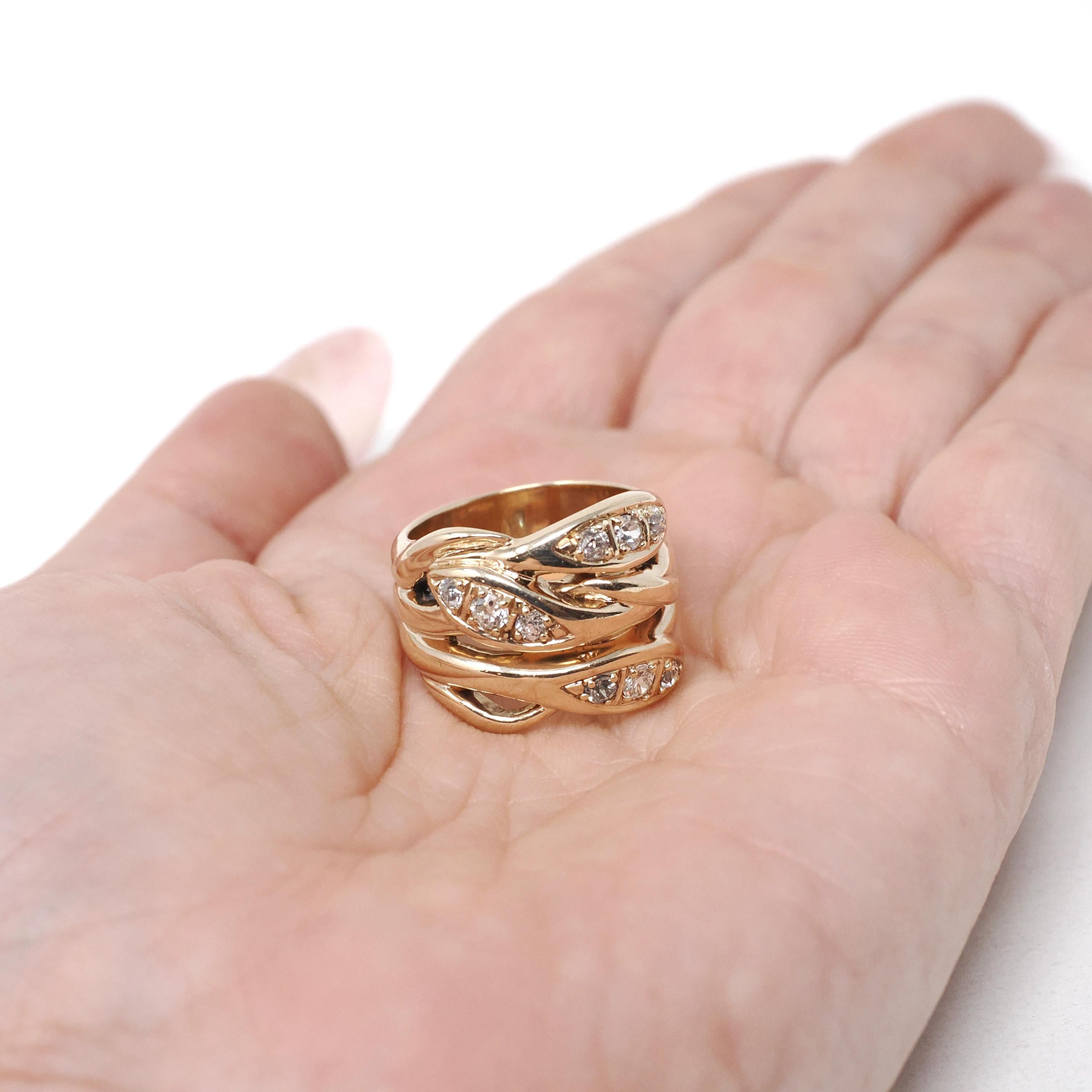 Antique Triple Snake Ring - Edwardian Era 10k Yellow Gold Three Serpent .53 CTW Old European Diamonds - Circa 1910s Size 6 1/2 Fine Jewelry