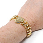 Vintage Expansion Bracelet - Mid Century Gold Filled Heart Engraved Flower Stretch - Circa 1940s Era American Queen Pitman & Keeler Jewelry