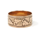 Antique Cigar Band - Victorian Era 10k Rose Gold Engraved Dot & Leaf Designs Ring - Dated 1874 Size 5 1/2 Unisex Wide Wedding Fine Jewelry