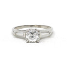 0.96 ct Diamond Engagement Ring - Circa 1950s Platinum Old European Cut & Baguette Diamonds - Size 7 1/4 Mid Century Era Fine Bridal Jewelry