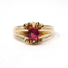 Garnet Doublet Ring - Mid Century 10k Yellow Gold Round Assembled Red Glass Stone - Vintage Circa 1940s Size 10 1/2 Belcher Style Jewelry