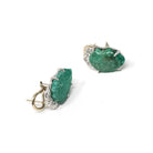 Carved Emerald Earrings - Art Deco Platinum & 14k White Gold Natural Leaf Gemstone Diamond Accent - Circa 1930's Fine May Birthstone Jewelry