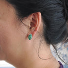 Carved Emerald Earrings - Art Deco Platinum & 14k White Gold Natural Leaf Gemstone Diamond Accent - Circa 1930's Fine May Birthstone Jewelry
