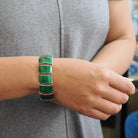 Guilloché Enamel Bracelet - Mid Century Sterling Silver Gold Wash Green Panels - Vintage Circa 1940s Era Statement Norway Norwegian Jewelry