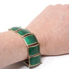Guilloché Enamel Bracelet - Mid Century Sterling Silver Gold Wash Green Panels - Vintage Circa 1940s Era Statement Norway Norwegian Jewelry