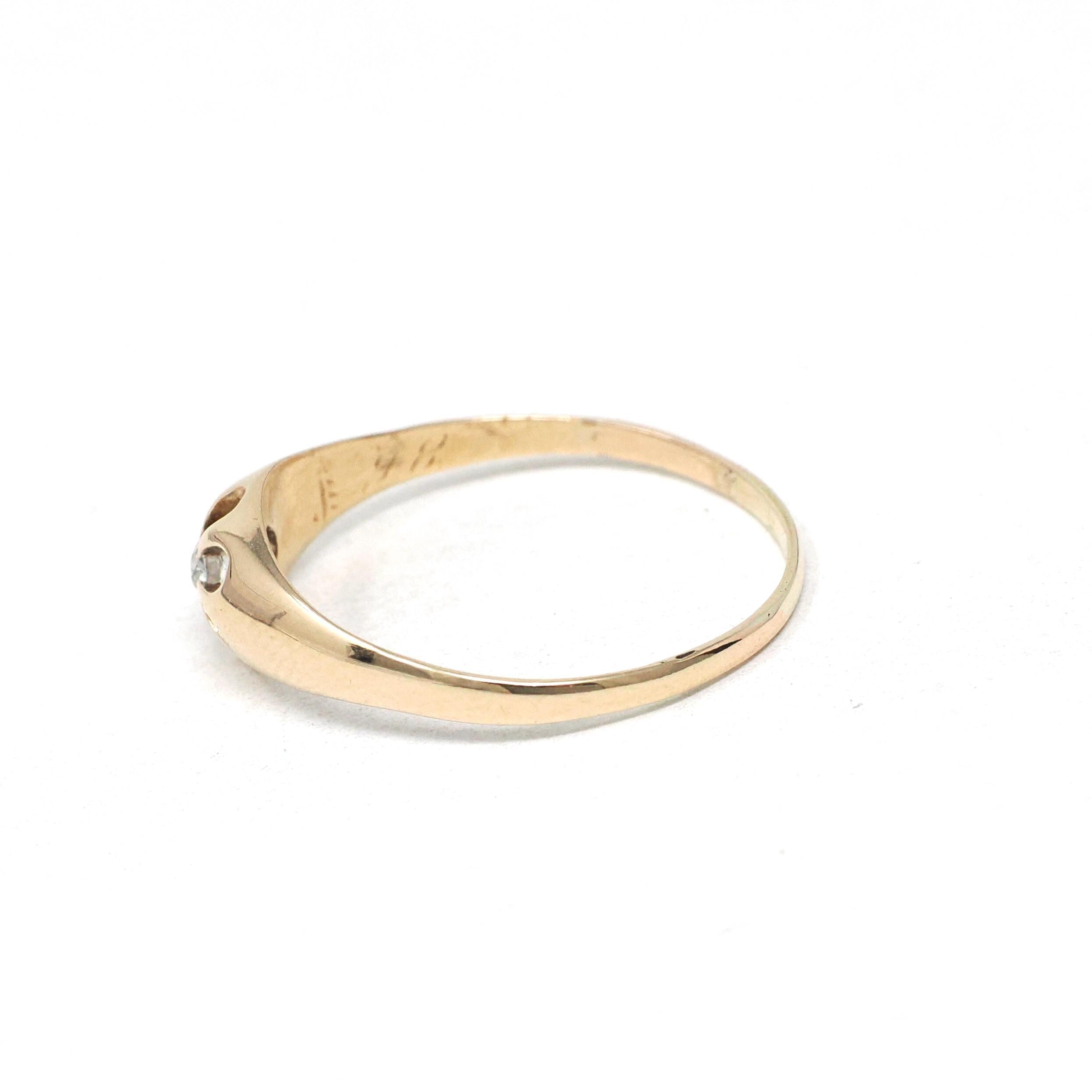 Antique Diamond Ring - Edwardian 14k Yellow Gold Old Mine Cut Belcher Prong Engagement - Circa 1910s Size 7.5 Solitaire Bridal Fine Jewelry