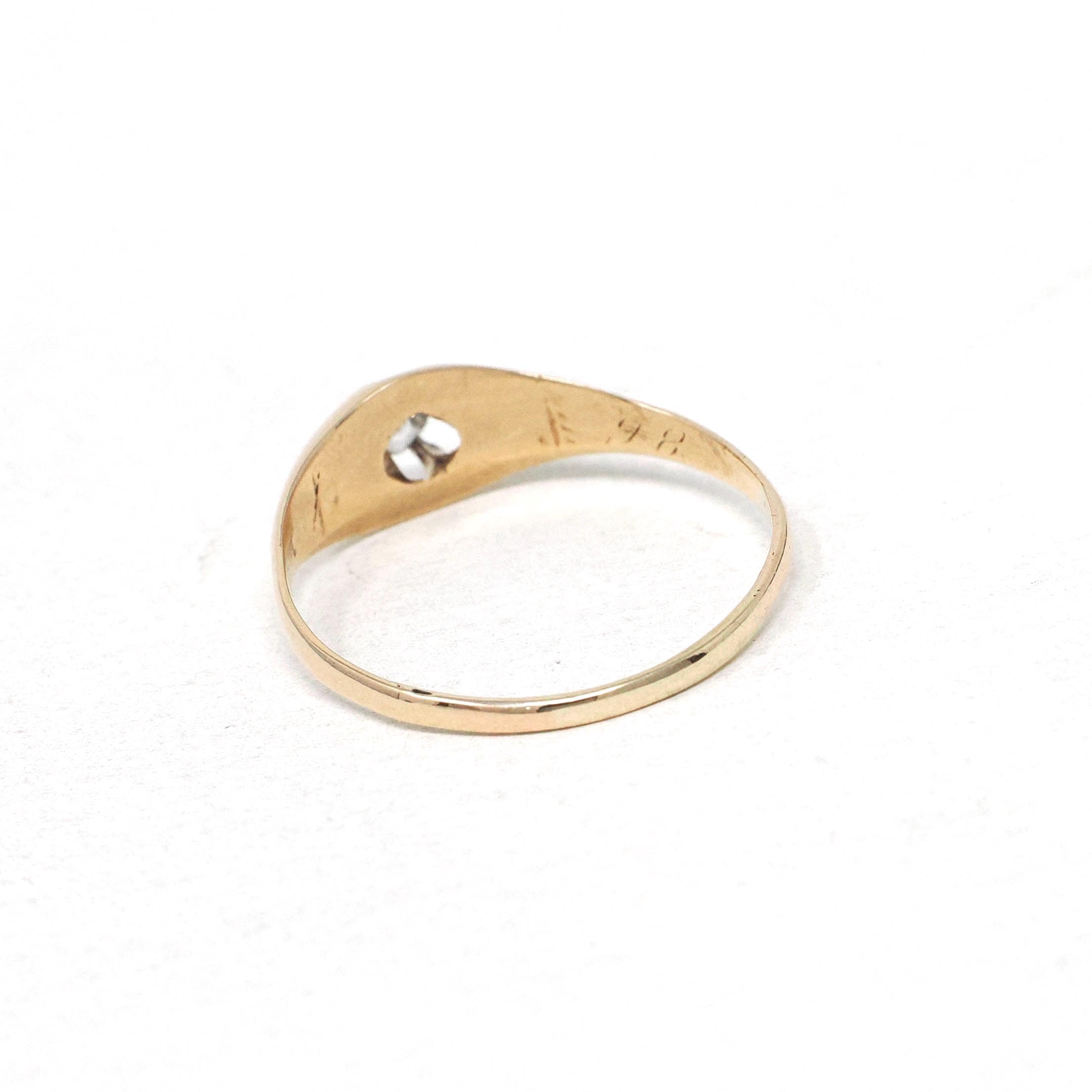 Antique Diamond Ring - Edwardian 14k Yellow Gold Old Mine Cut Belcher Prong Engagement - Circa 1910s Size 7.5 Solitaire Bridal Fine Jewelry