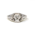 Art Deco Diamond Ring - Antique 14k Yellow White & Yellow Gold .25 CT Old Euro Hex Filigree Solitaire - Circa 1930s Size 3 3/4 Fine Jewelry