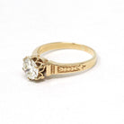 Diamond Engagement Ring - Vintage 14k Yellow Gold .88 CT Old European Cut Solitaire - Victorian Revival Style Size 7 Fine Bridal Jewelry