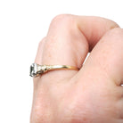 Vintage Tourmaline Ring - Mid Century Era 14k Yellow White Gold Natural Green Gem Engagement - Circa 1940s Size 6 3/4 Fine Two Tone Jewelry