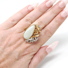 Vintage Opal & Diamond Ring - Retro Era 18k Yellow White Gold Gem Cocktail .23 CTW Accents - Circa 1970s Size 7 Two Tone Ribbon Fine Jewelry
