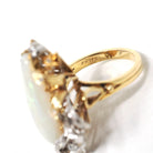 Vintage Opal & Diamond Ring - Retro Era 18k Yellow White Gold Gem Cocktail .23 CTW Accents - Circa 1970s Size 7 Two Tone Ribbon Fine Jewelry