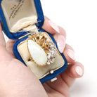 Vintage Opal & Diamond Ring - Retro Era 18k Yellow White Gold Gem Cocktail .23 CTW Accents - Circa 1970s Size 7 Two Tone Ribbon Fine Jewelry