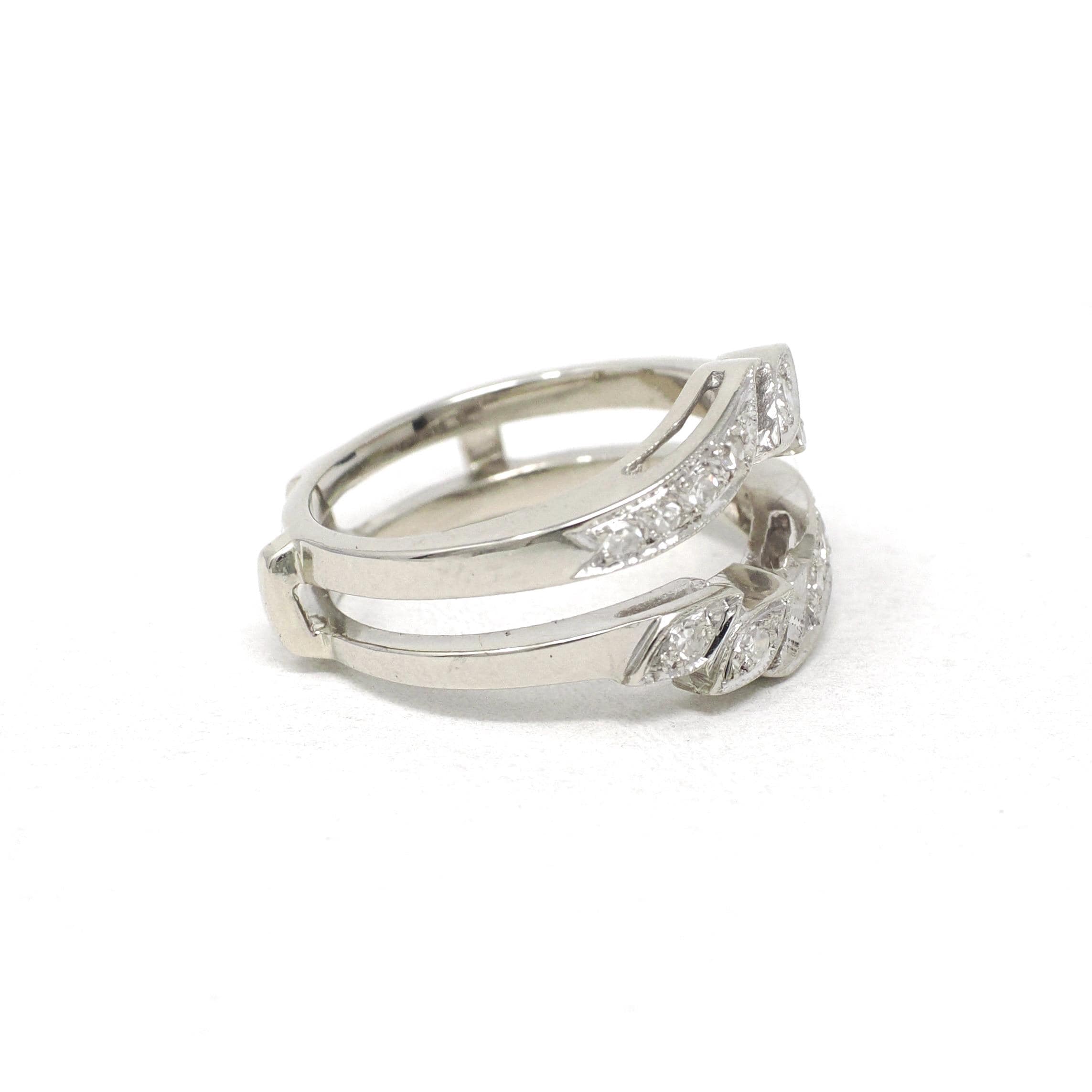 Diamond Insert Ring - Mid Century 14k White Gold .17 CTW Bridal Jacket - Vintage Circa 1960s Era Size 5 Enhancer Wrap Wedding Fine Jewelry